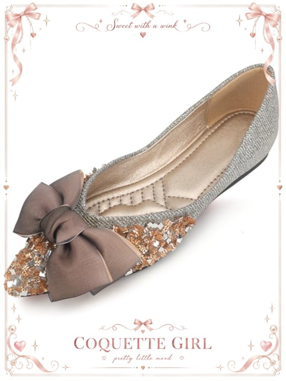 Rhinestone Pointed Toe Ballet Flats Comfort Dress Shoes